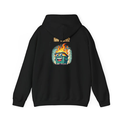 Dumpster Fire Hoodie - Funny Cartoon Trash Bin on Fire Graphic Hoodie