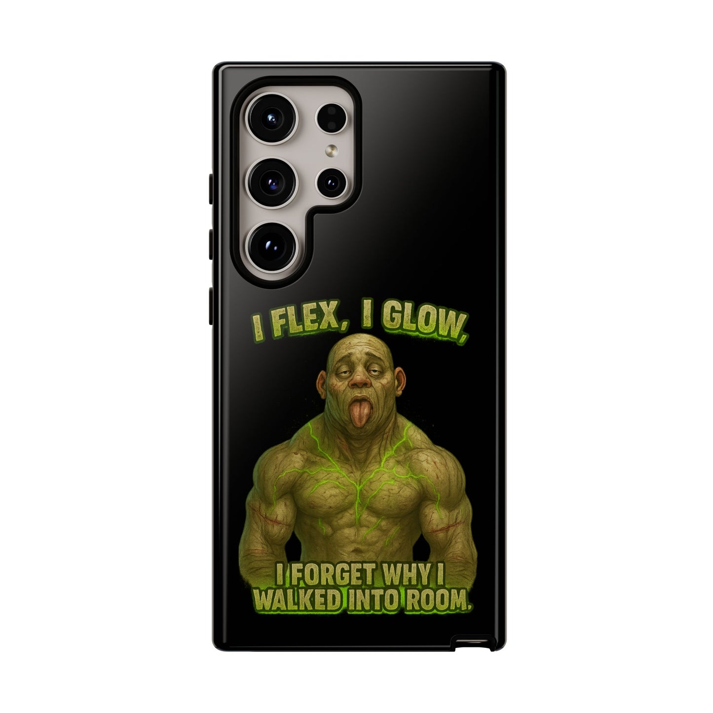 Funny Glow Gym Phone Case — "I Flex, I Glow" Humorous Bodybuilder Design
