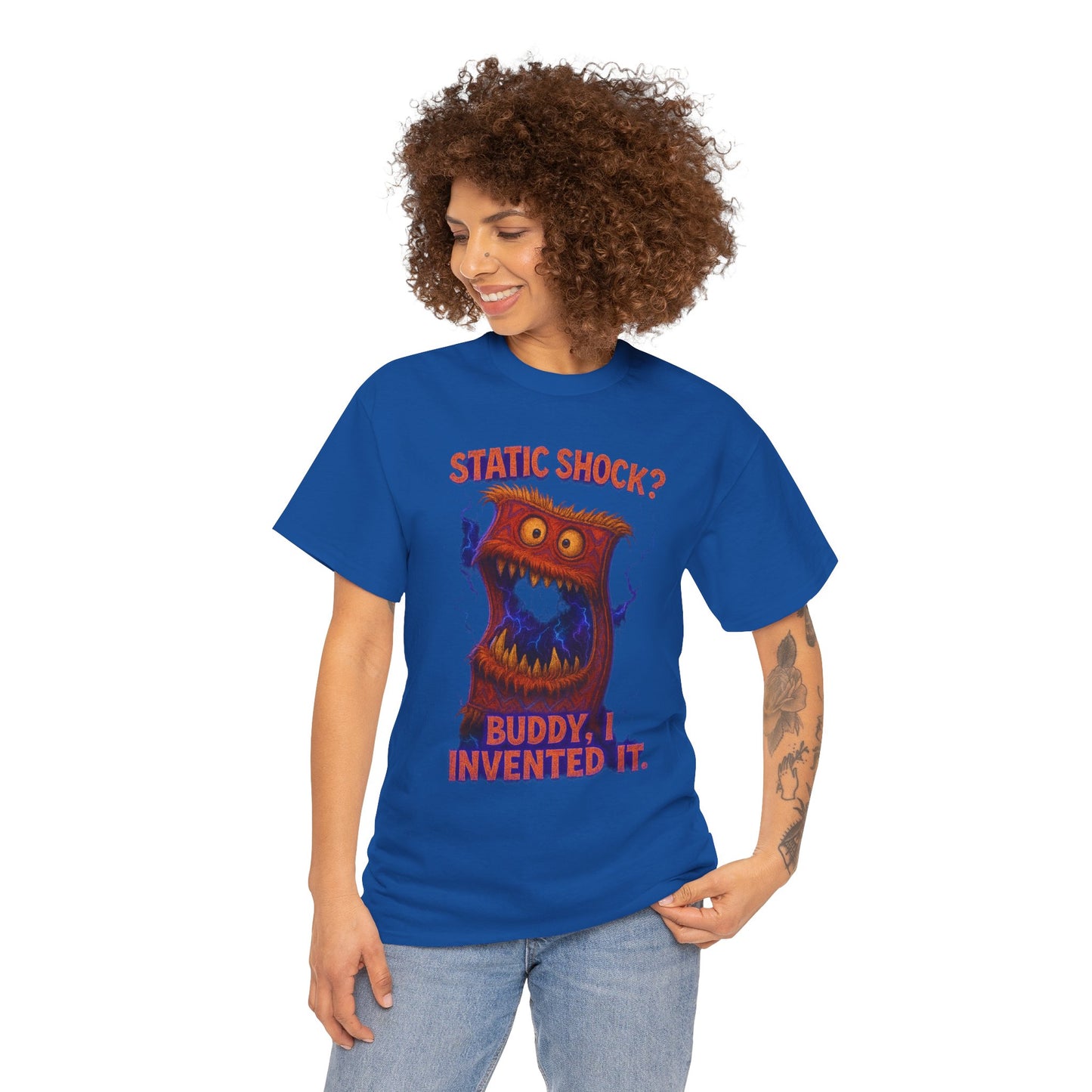 Static Shock? Buddy I Invented It T-Shirt | Retro Monster Graphic