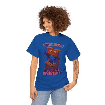 Static Shock? Buddy I Invented It T-Shirt | Retro Monster Graphic