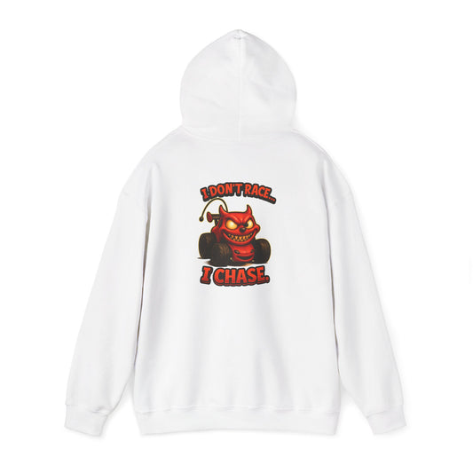I Don't Chase I Race Hoodie — Retro Devil Kart Racing Graphic Sweatshirt