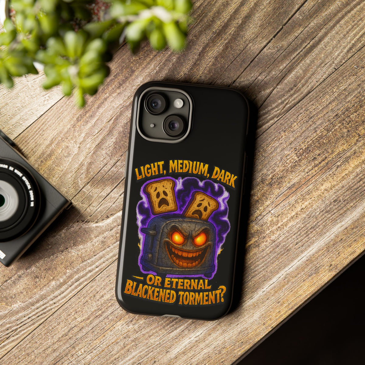 Phone Case — 'Light, Medium, Dark or Eternal Blackened Torment?' Spooky Toast & Toaster Horror Design