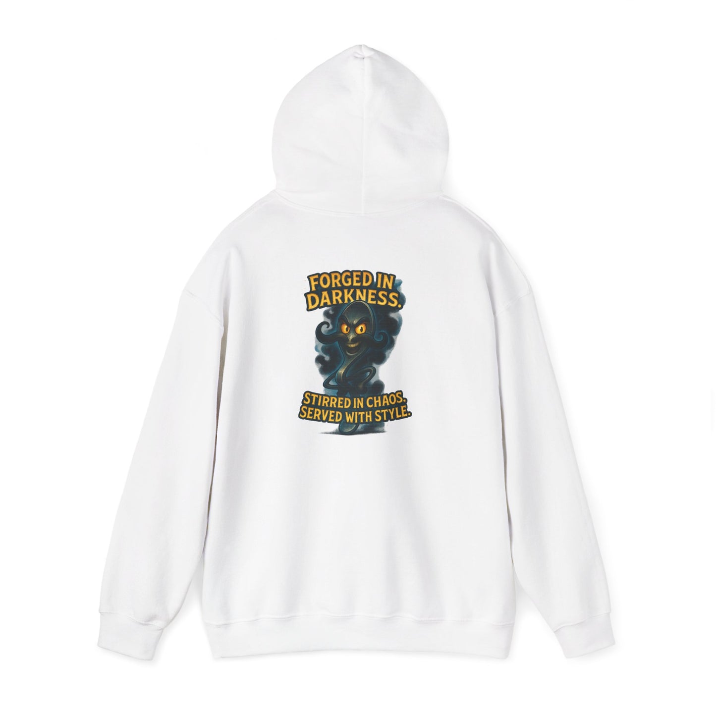 Darkness Stirred Hoodie — Vintage Cat Illustration "Poured in Darkness, Stirred in Chaos, Served with Style"