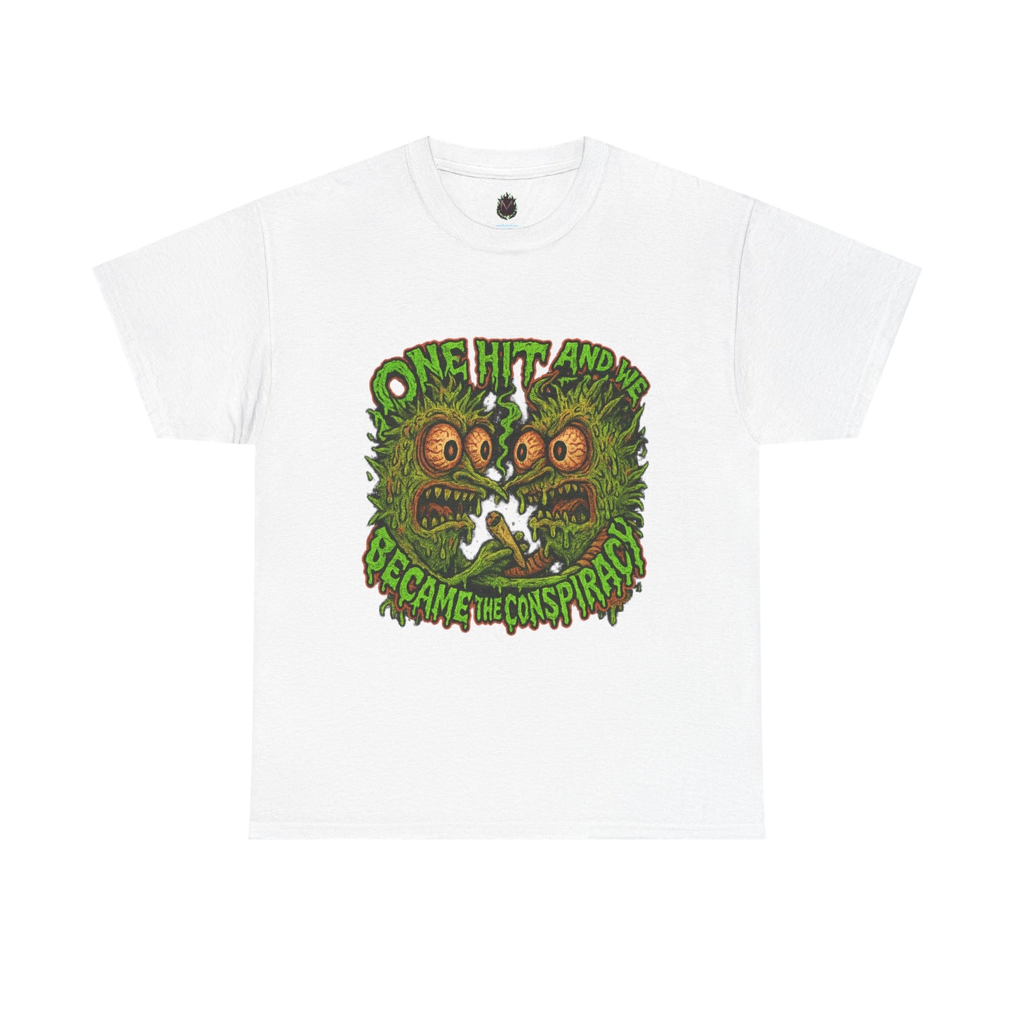 One Hit and We Became the Conspiracy – Trippy Weed Monster T-Shirt