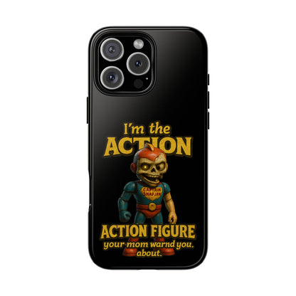 Action Figure Phone Case — "I'm the Action" Retro Skull Toy Design