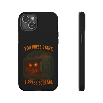 Phone Case — "You Press Start, I Press Scream" Spooky Retro Game Controller Design