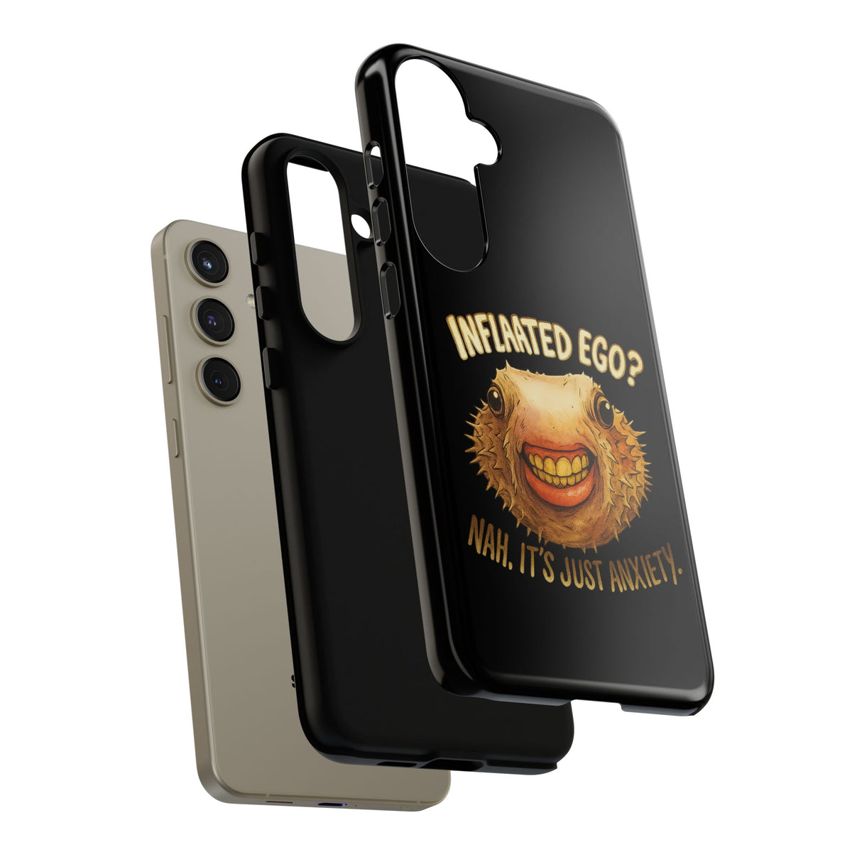 Phone Case — "Inflated Ego? Nah, It's Just Anxiety" Funny Pufferfish Design