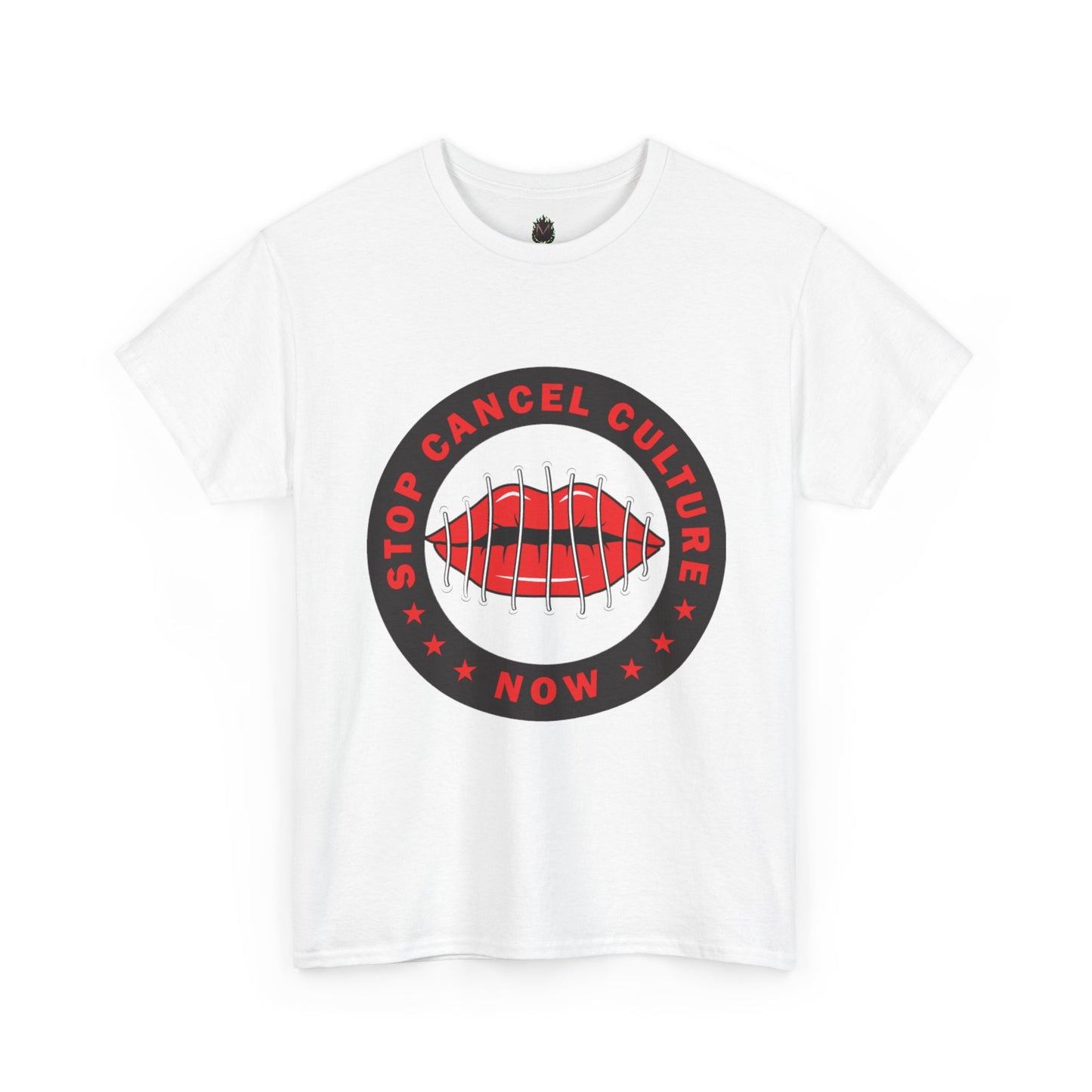 Stop Cancel Culture Now – Free Speech Tee (Barred Lips Design)