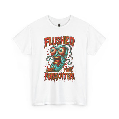 Flushed But Not Forgotten – Blood Red Letter Horror Tee