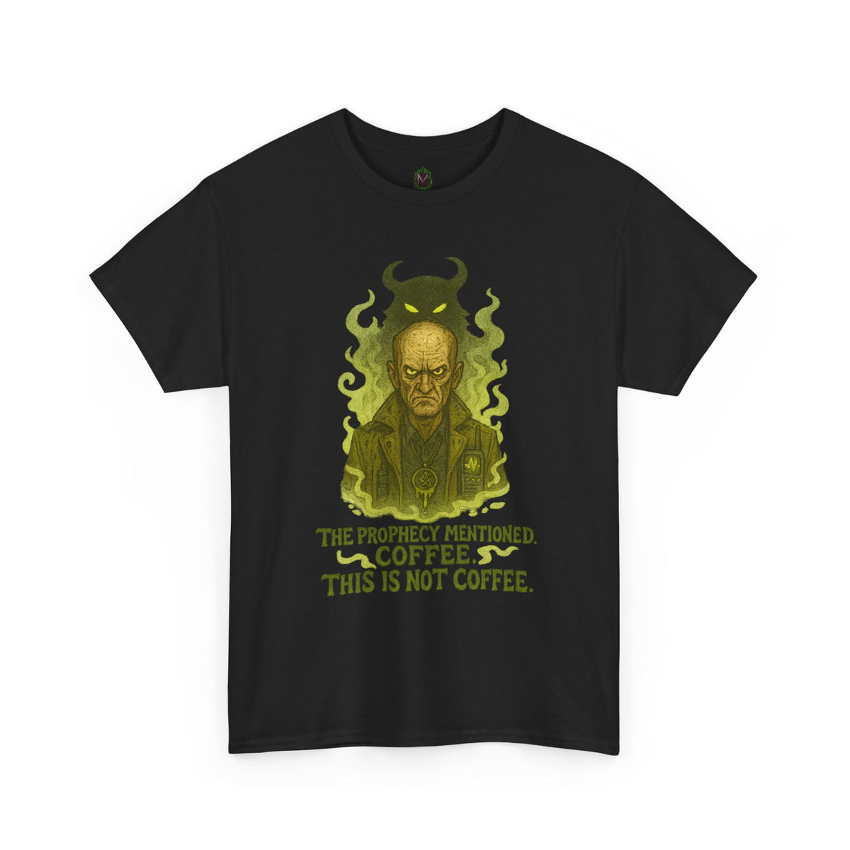 Prophecy Mentioned Coffee Illustration Tee | Funny Demon Barista Shirt
