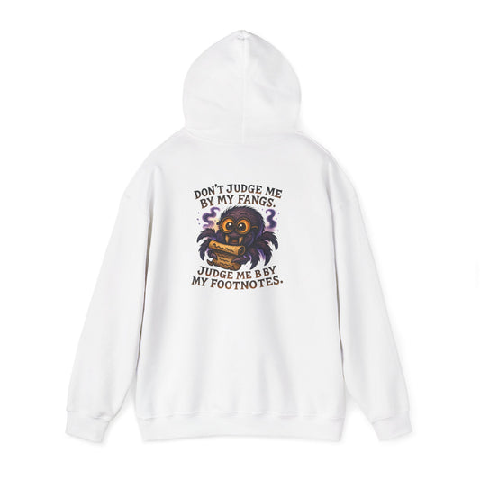 Hoodie — "Don't Judge Me by My Fangs, Judge Me by My Footnotes" Gothic Owl Literary Pullover