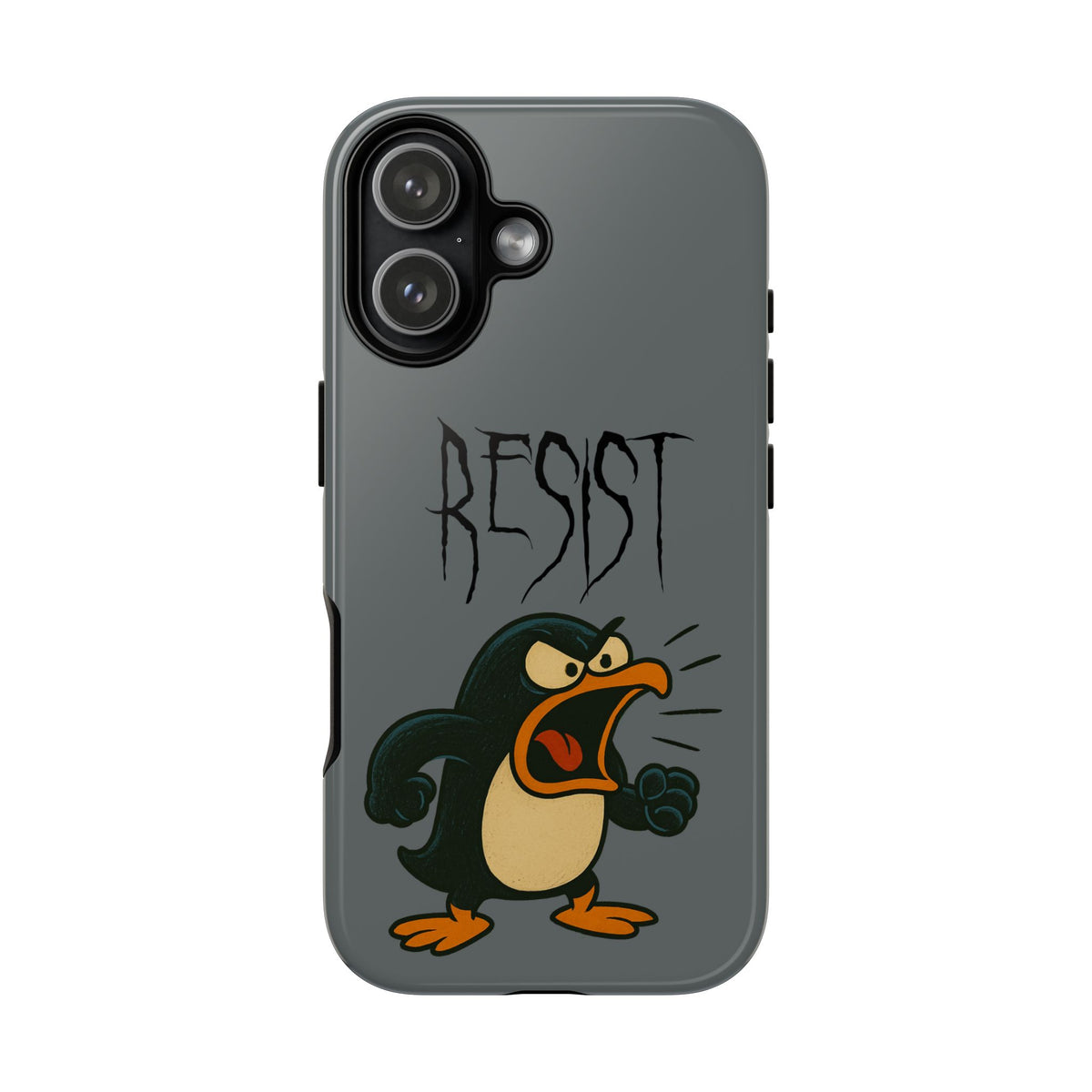 Resist Angry Penguin Phone Case — Protective iPhone Case with Bold Cartoon Design