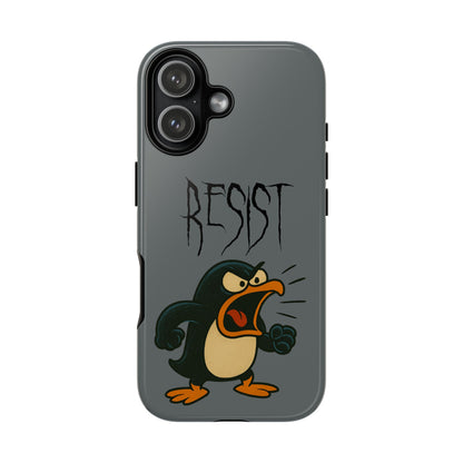 Resist Angry Penguin Phone Case — Protective iPhone Case with Bold Cartoon Design
