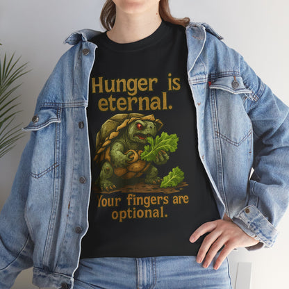 Hunger Is Eternal turtle graphic tee | Funny monster eating carrots T-Shirt