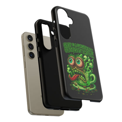 Phone Case — “Sleep Is a Conspiracy, Coffee Is Truth” Retro Monster Design