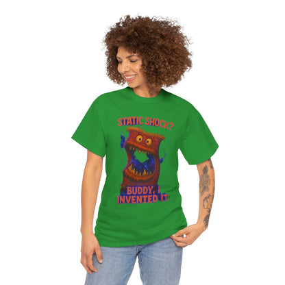 Static Shock? Buddy I Invented It T-Shirt | Retro Monster Graphic