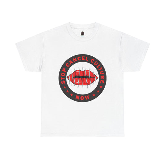 Stop Cancel Culture Now – Free Speech Tee (Barred Lips Design)
