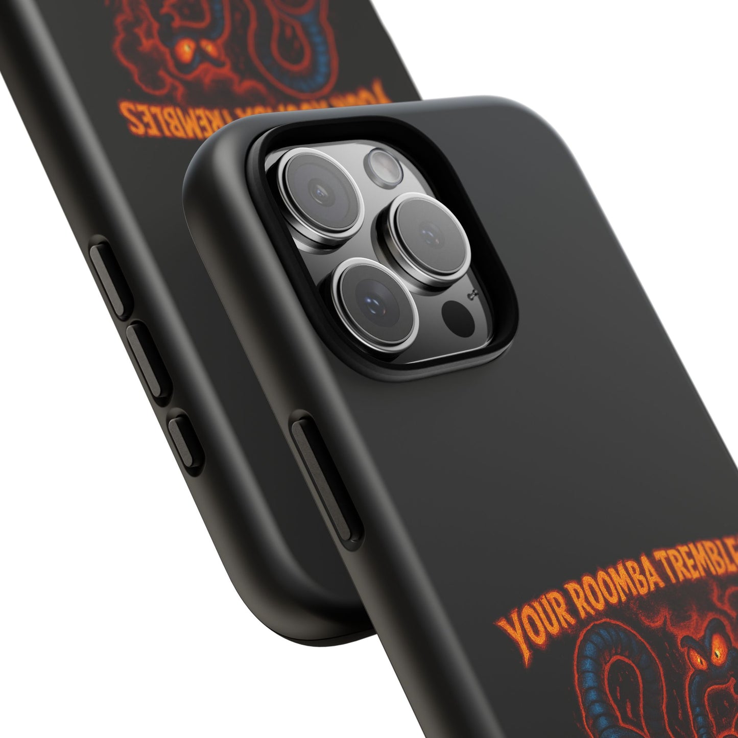 Phone Case — "Your Roomba Trembles at My Name" Fiery Cat Design