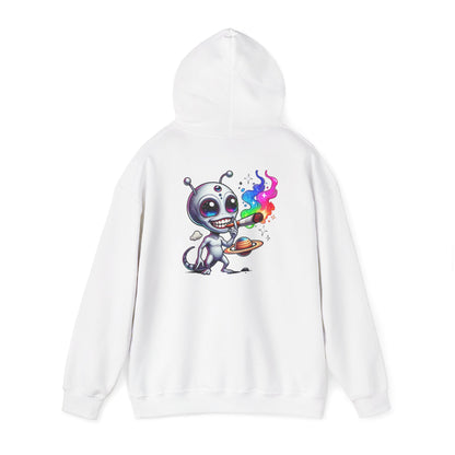 Alien Chef Hoodie — Cute Cartoon Alien Cooking with Rainbow Flame Hooded Sweatshirt