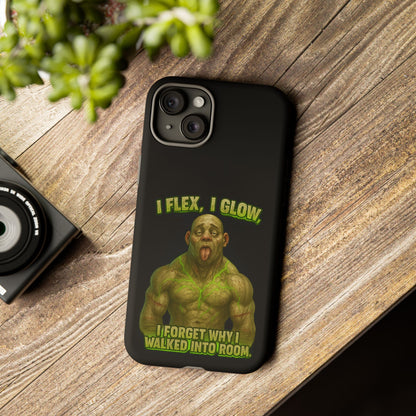 Funny Glow Gym Phone Case — "I Flex, I Glow" Humorous Bodybuilder Design