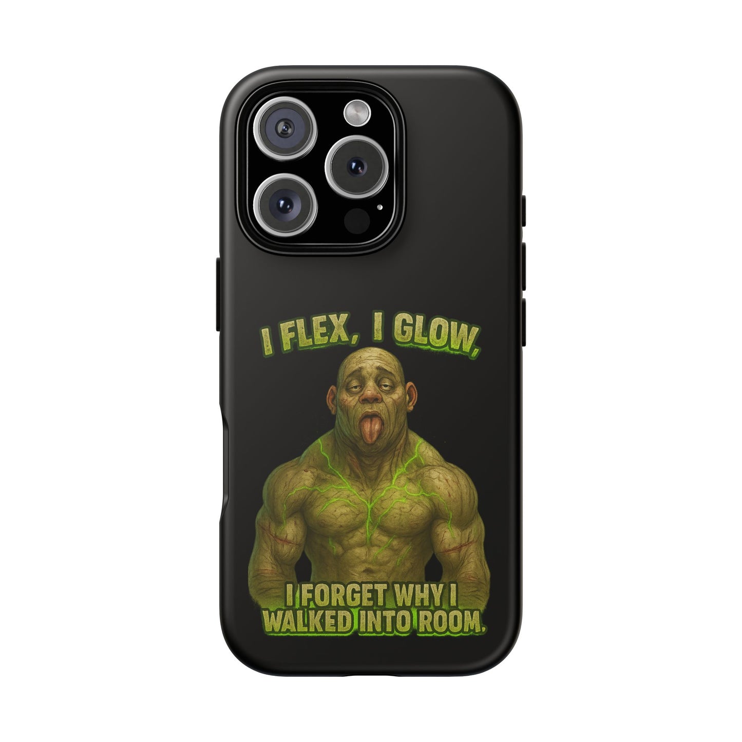 Funny Glow Gym Phone Case — "I Flex, I Glow" Humorous Bodybuilder Design