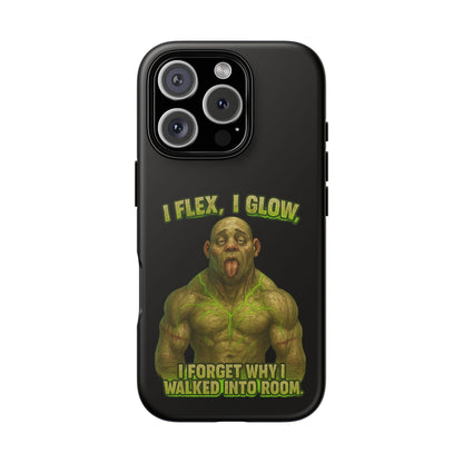 Funny Glow Gym Phone Case — "I Flex, I Glow" Humorous Bodybuilder Design