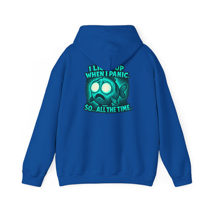 Panic Fish Hoodie — "I Lean Up When I Panic...So All The Time" Graphic Pullover