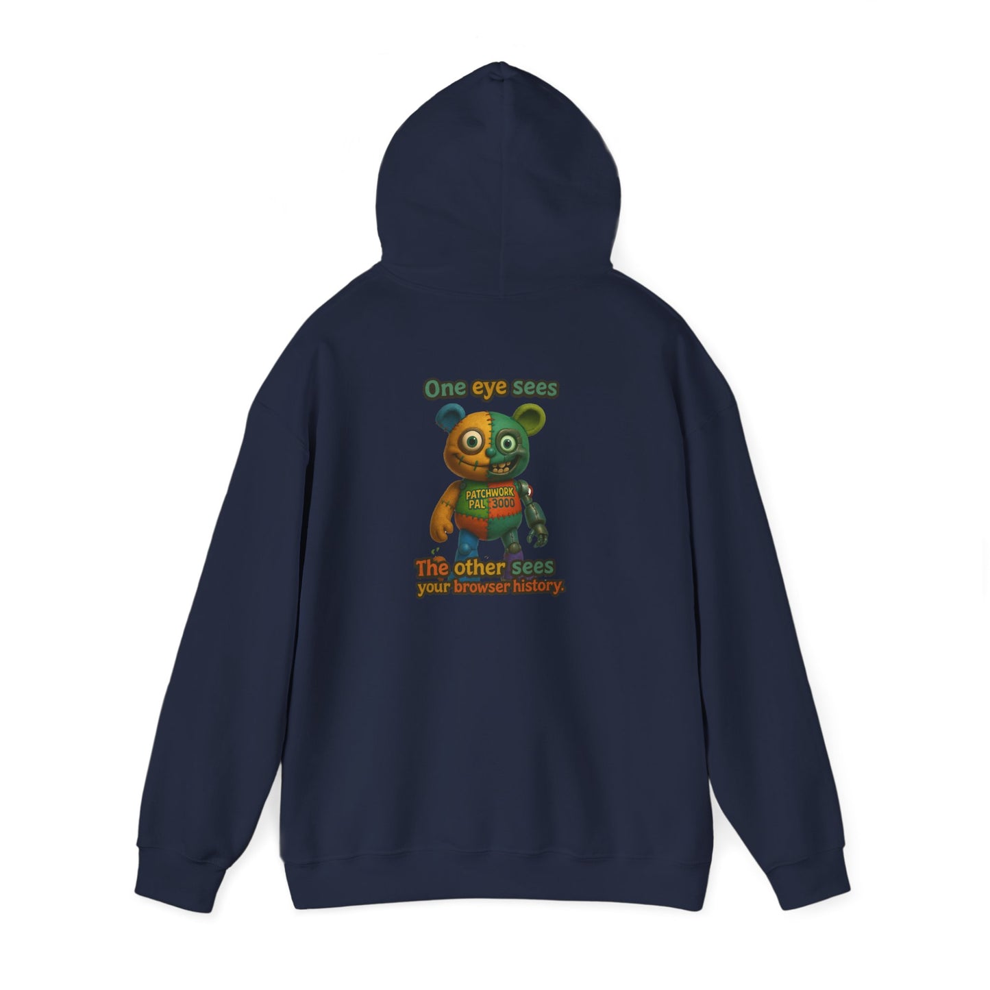 Cute Patchwork Robot Hoodie — "No other toys" Graphic Back Print