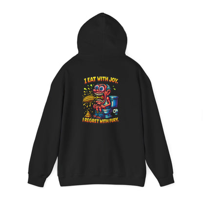 Toilet Trouble Hoodie — “I Regret With Fury” Graphic Hooded Sweatshirt