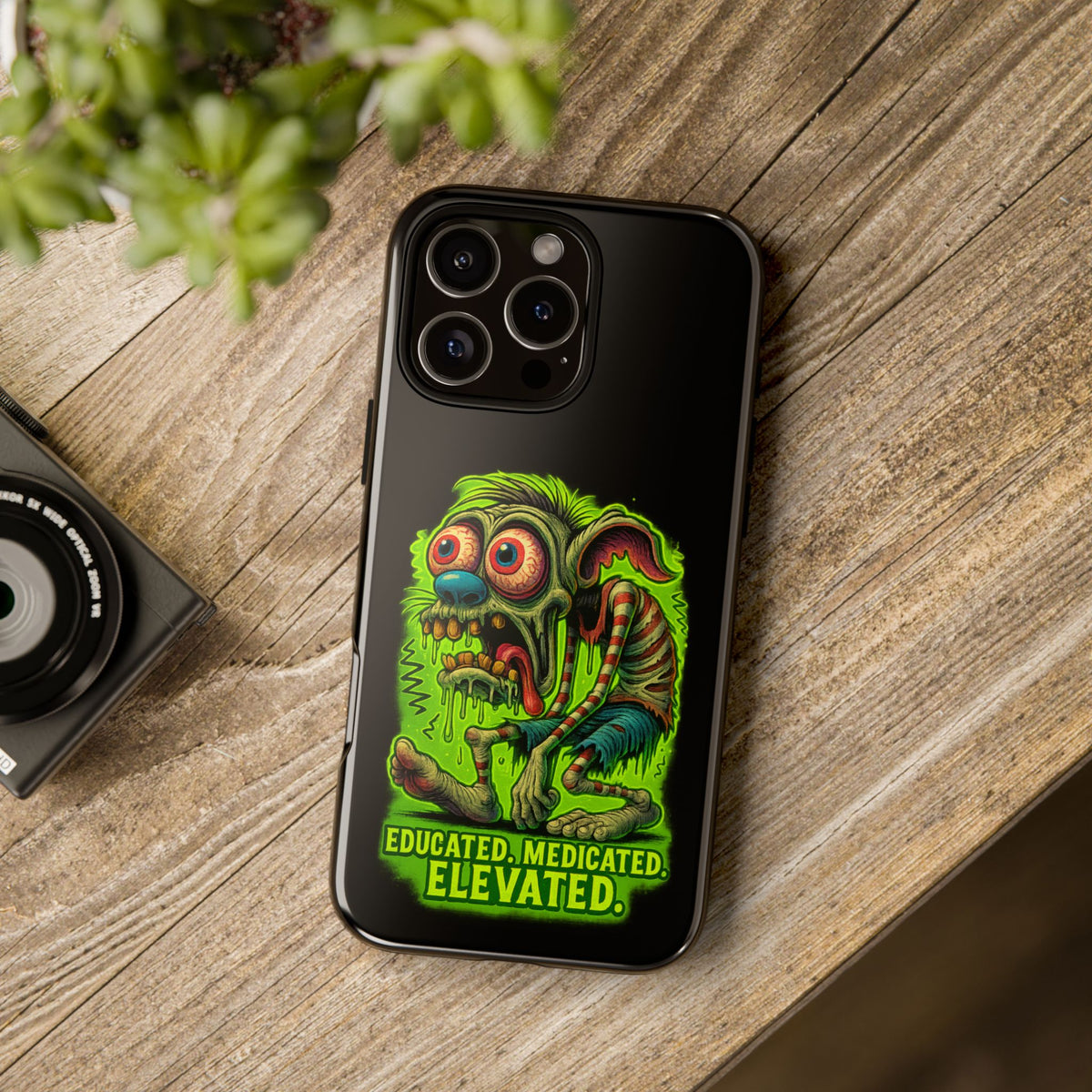 Phone Case — "Educated. Medicated. Elevated." Neon Monster Design