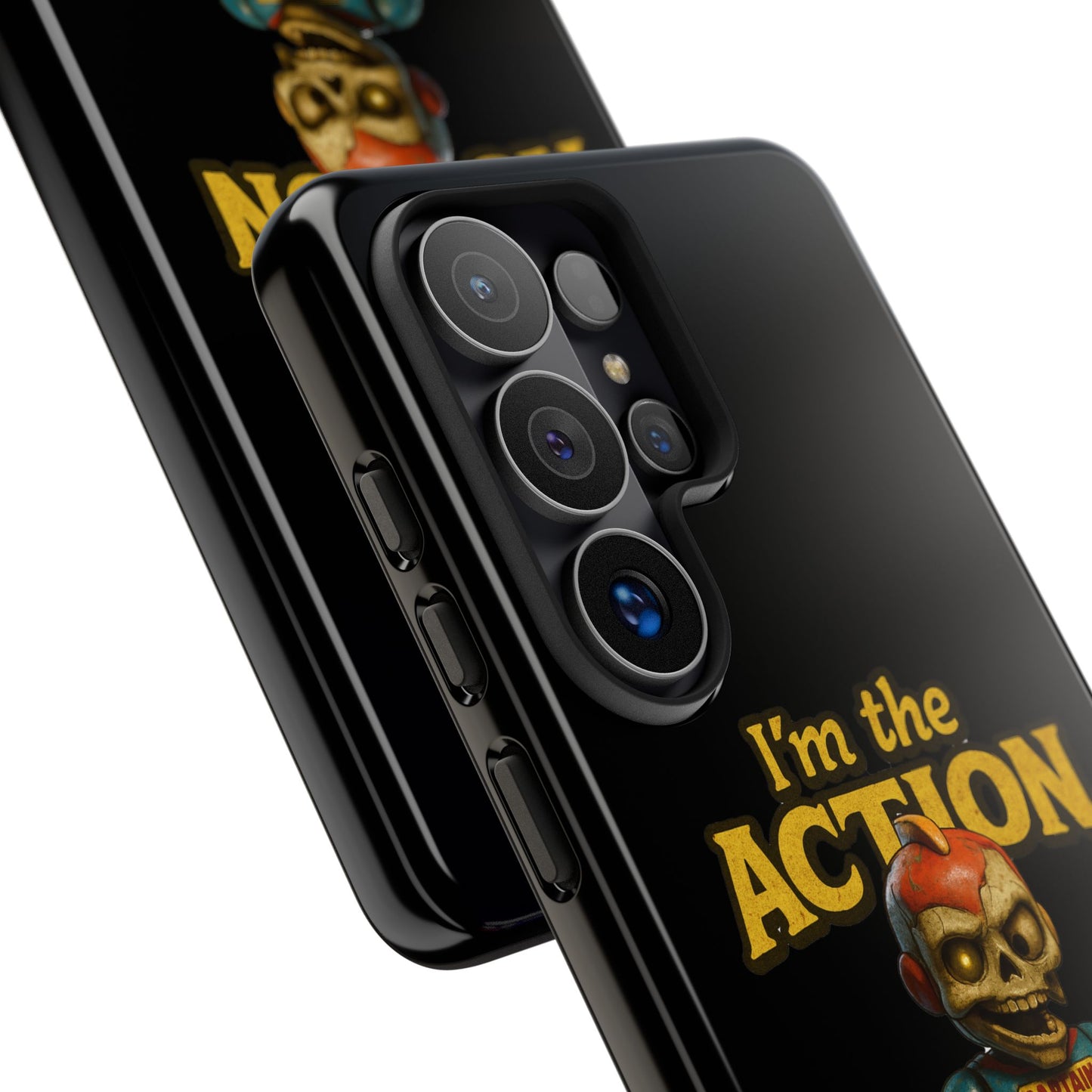 Action Figure Phone Case — "I'm the Action" Retro Skull Toy Design