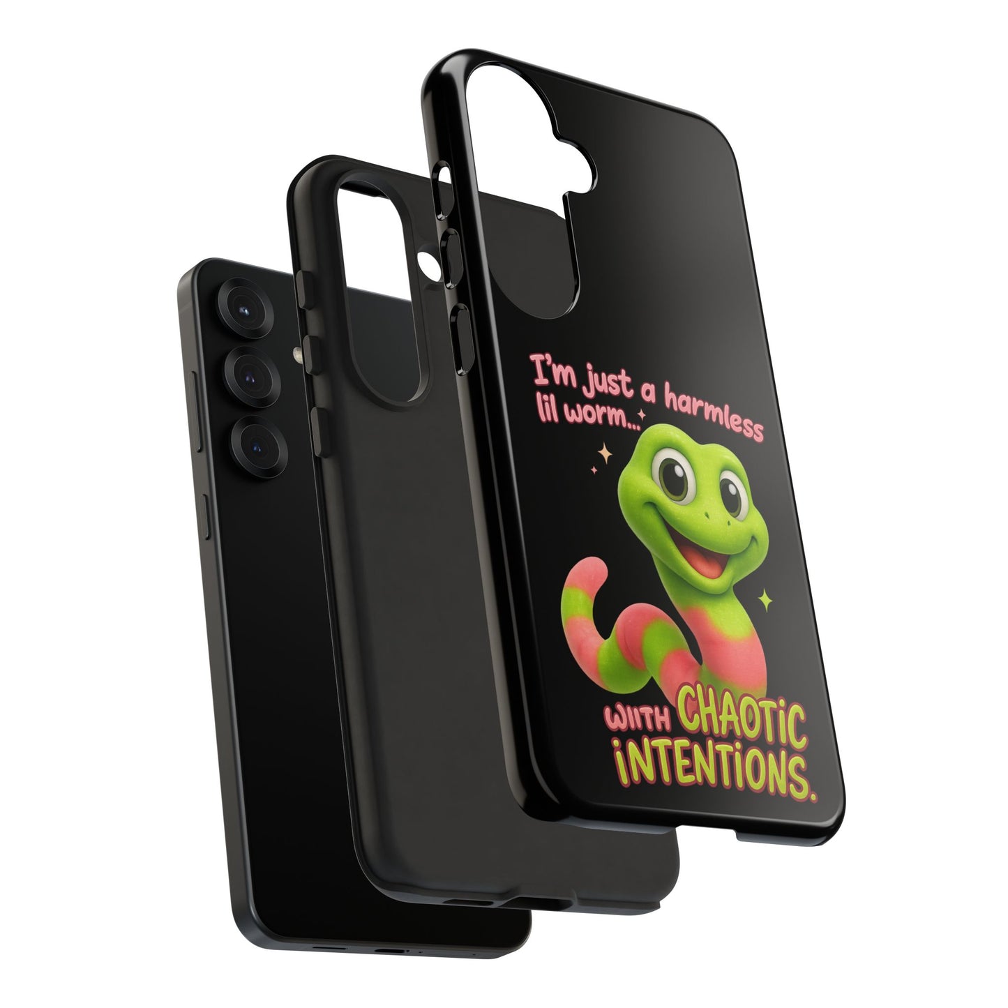 Phone Case — “I’m Just a Harmless Lil Worm… With Chaotic Intentions” Cute Cartoon Worm Design