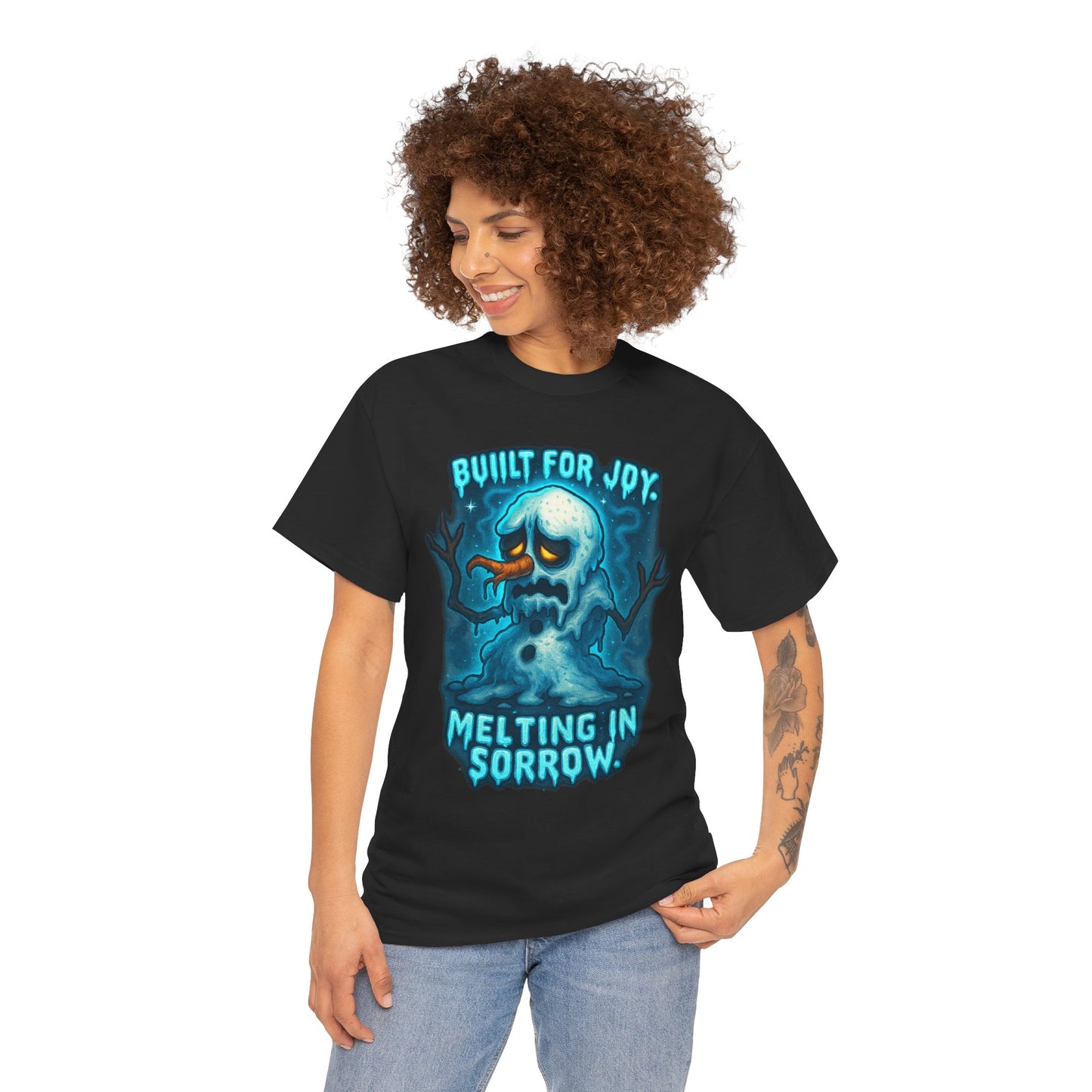 Melting Snowman T-Shirt — "Built for Joy, Melting in Sorrow" Graphic Tee