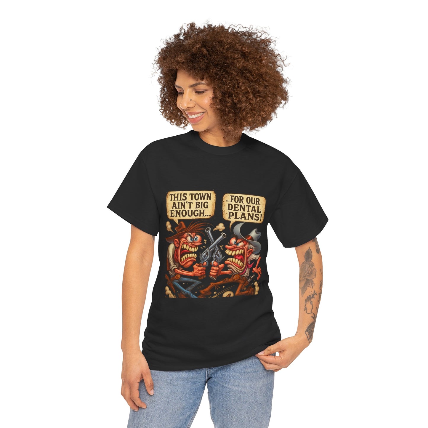 This Town Ain’t Big Enough for Our Dental Plans – Wild West Cartoon T-Shirt