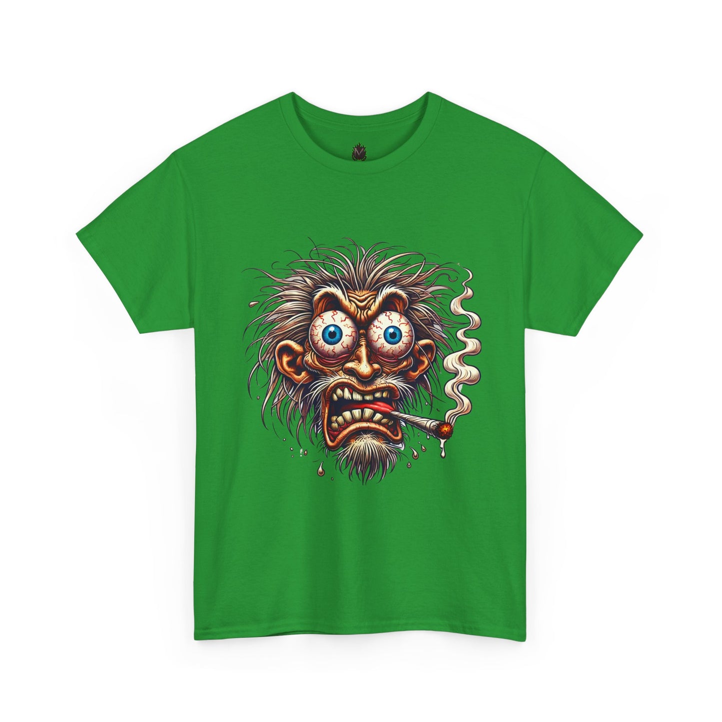 Graphic Tee — Wild-eyed Grinning Monster Head Smoking Cigarette Shirt