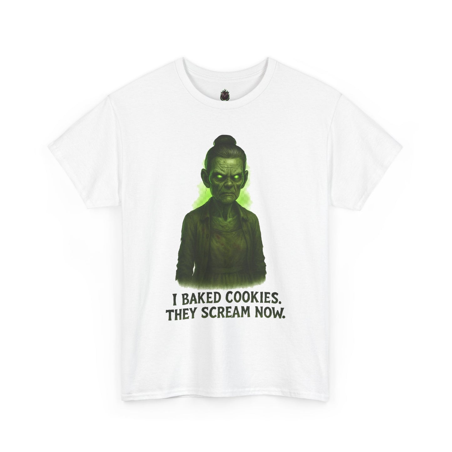 Creepy Green Girl Illustration T-Shirt | I Baked Cookies They Scream Now