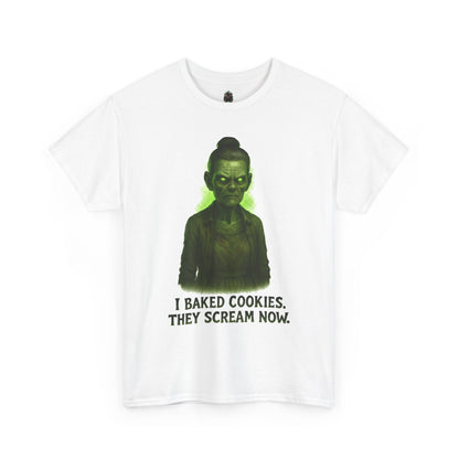Creepy Green Girl Illustration T-Shirt | I Baked Cookies They Scream Now