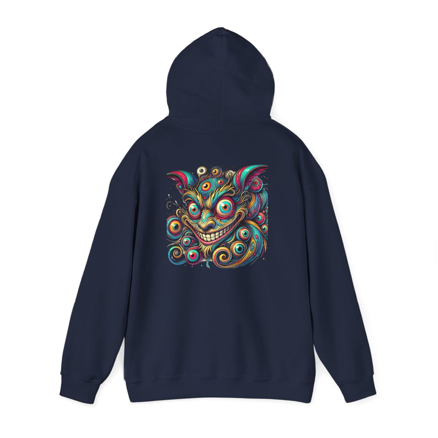Demon Mask Hoodie — Vibrant Psychedelic Oni Graphic Hooded Sweatshirt