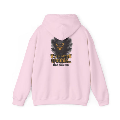 Trouble-Smelling Hoodie — "If you smell trouble... that was me." Graphic Pullover