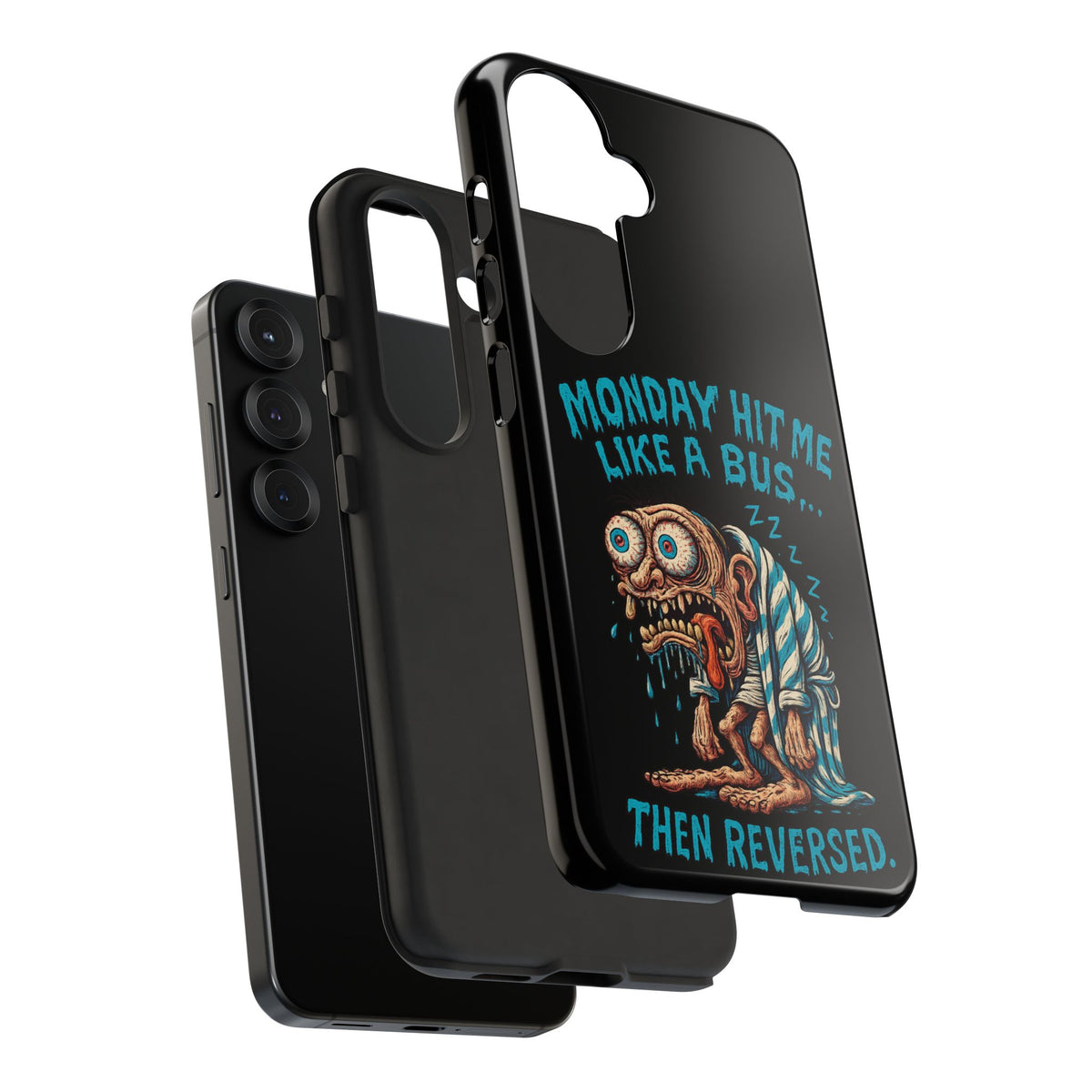 Phone Case — "Monday Hit Me Like a Bus... Then Reversed" Funny Grotesque Zombie Design