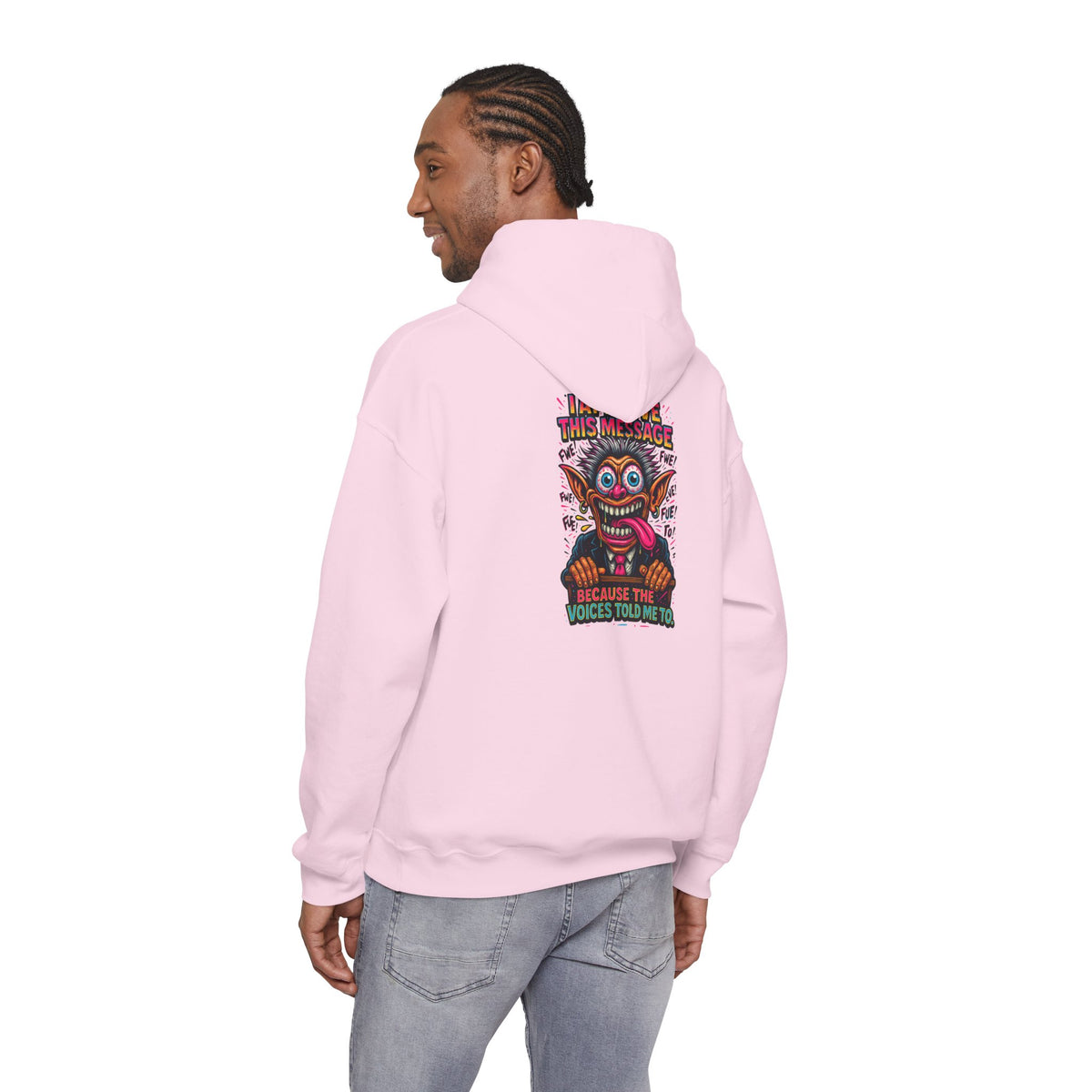 Hoodie — "I Did This Because the Voices Told Me to" Retro Horror Graphic