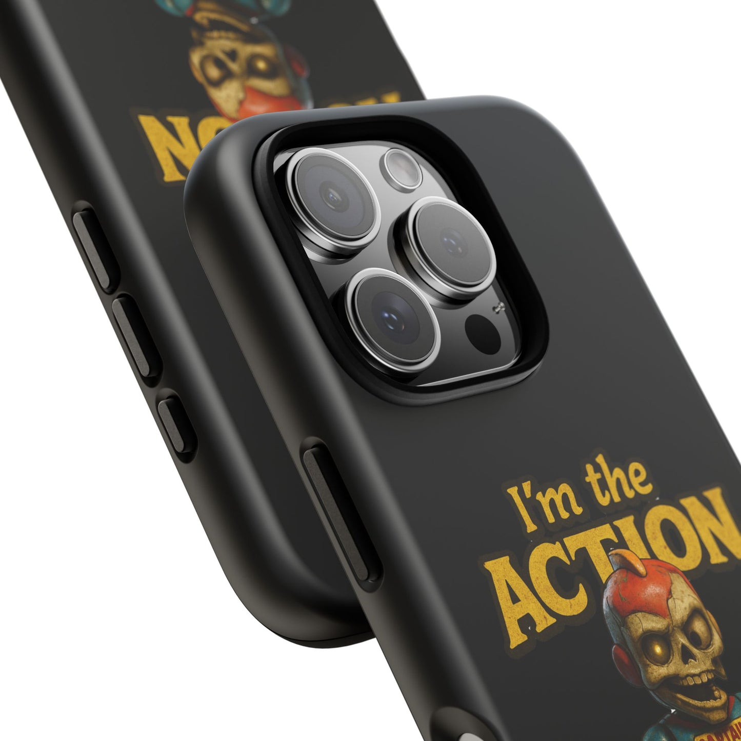 Action Figure Phone Case — "I'm the Action" Retro Skull Toy Design