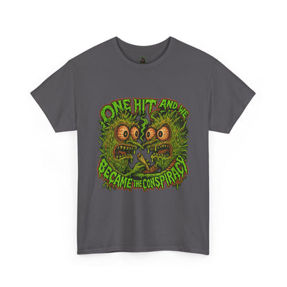 One Hit and We Became the Conspiracy – Trippy Weed Monster T-Shirt