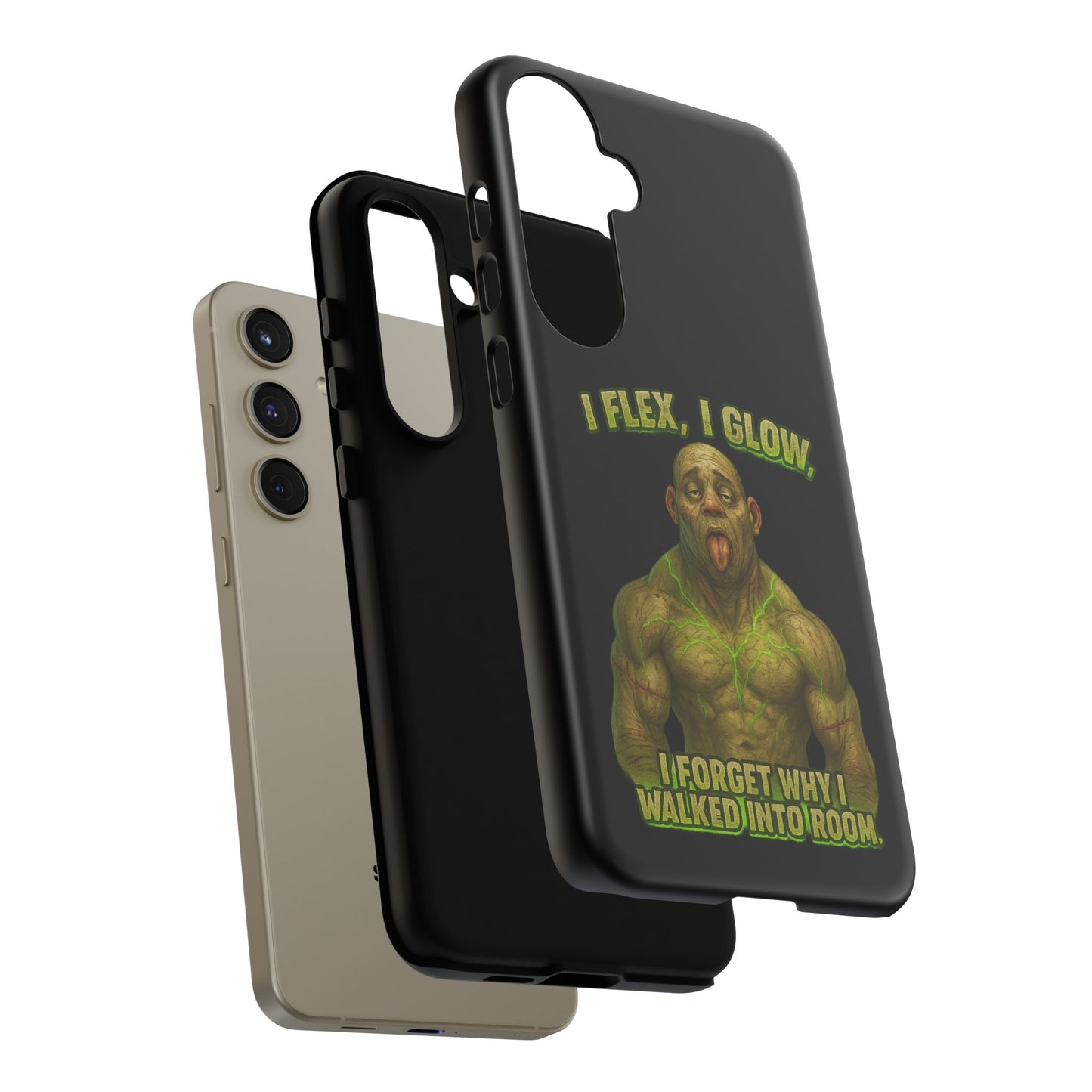 Funny Glow Gym Phone Case — "I Flex, I Glow" Humorous Bodybuilder Design
