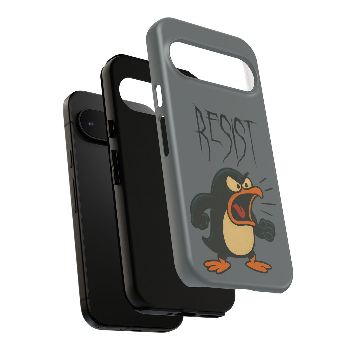 Resist Angry Penguin Phone Case — Protective iPhone Case with Bold Cartoon Design