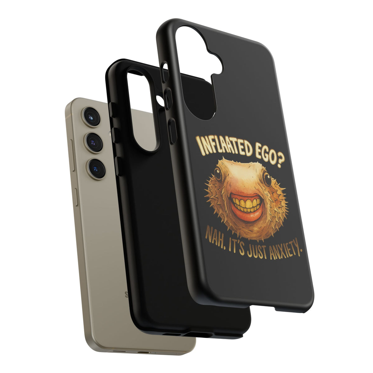 Phone Case — "Inflated Ego? Nah, It's Just Anxiety" Funny Pufferfish Design