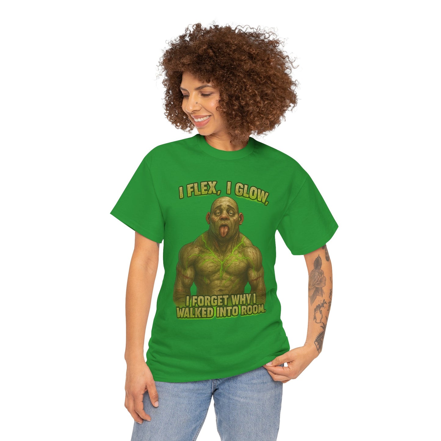 Funny Muscle Monster T‑Shirt — "I Flex, I Glow, I Forget Why I Walked Into Room" Gym Tee