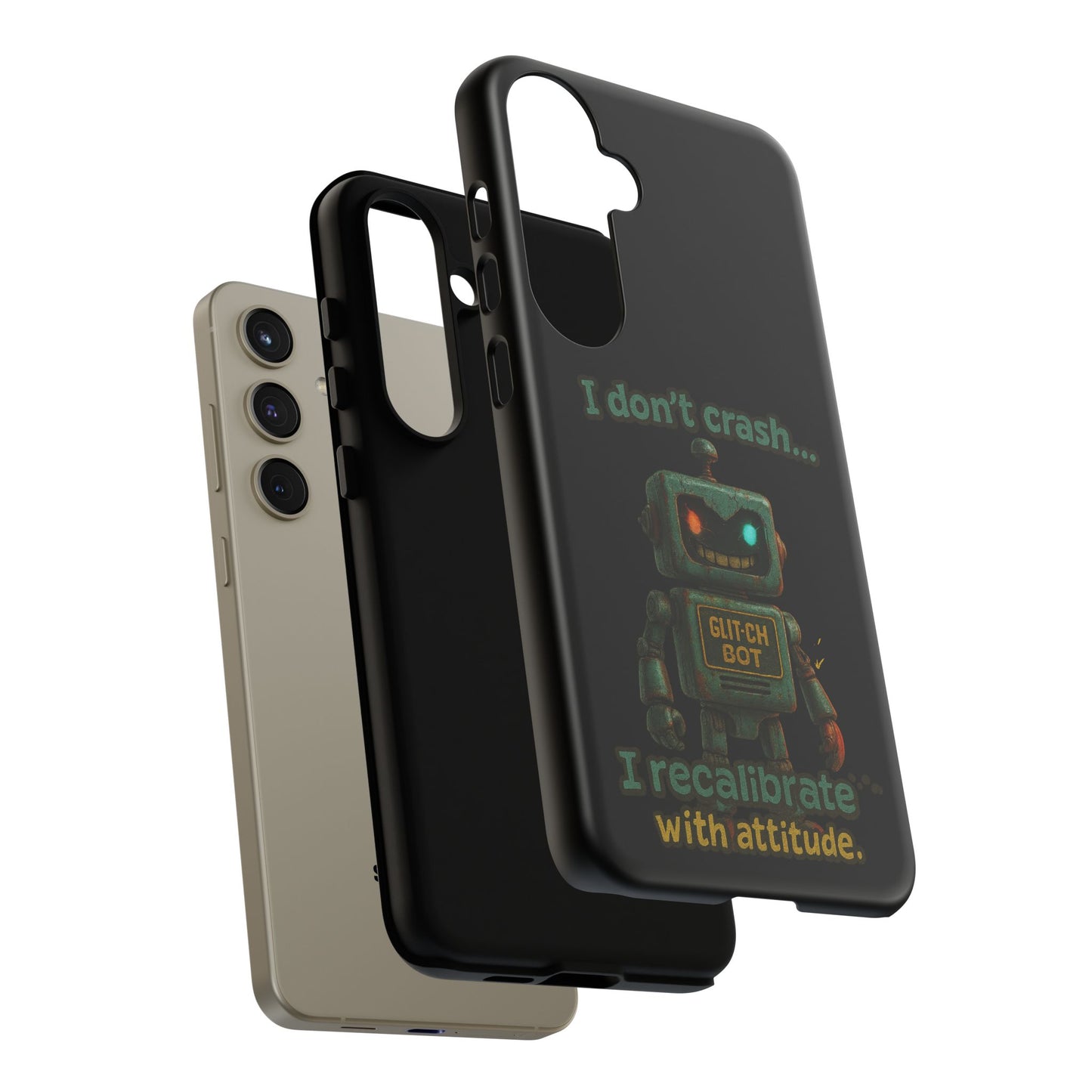 Phone Case — "I Don't Crash... I Recalibrate" Retro Robot Protective Cover