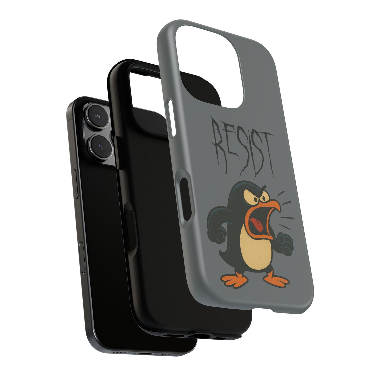 Resist Angry Penguin Phone Case — Protective iPhone Case with Bold Cartoon Design
