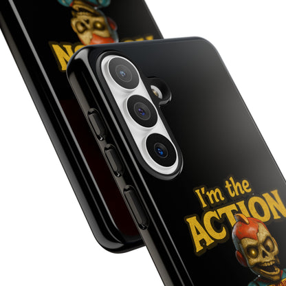 Action Figure Phone Case — "I'm the Action" Retro Skull Toy Design